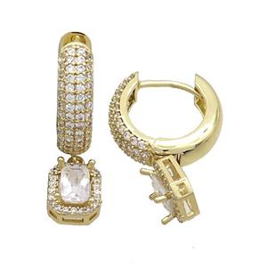 Copper Hoop Earring Pave Zircon Gold Plated, approx 7-9mm, 16mm dia [FN36535]