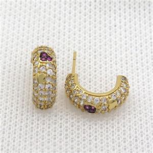 Copper Stud Earring Pave Zircon Gold Plated, approx 15mm [FN36542]