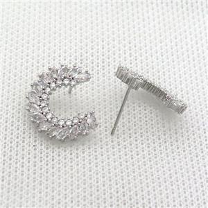 Copper Stud Earring Pave Zircon Platinum Plated, approx 18mm [FN36543]