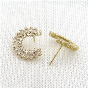 Copper Stud Earring Pave Zircon Gold Plated, approx 18mm [FN36544]