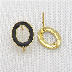 Copper Stud Earring Circle Black Enamel Gold Plated, approx 11-14.5mm [FN36549]