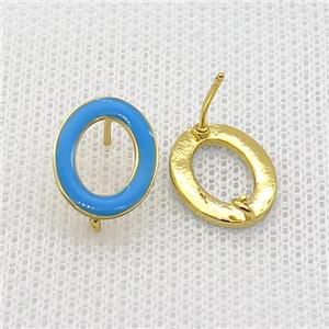 Copper Stud Earring Circle Blue Enamel Gold Plated, approx 11-14.5mm [FN36550]