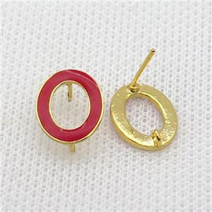 Copper Stud Earring Circle Red Enamel Gold Plated, approx 11-14.5mm [FN36551]