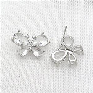 Copper Butterfly Stud Earring Pave Crystal Glass Platinum Plated, approx 15-20mm [FN36559]