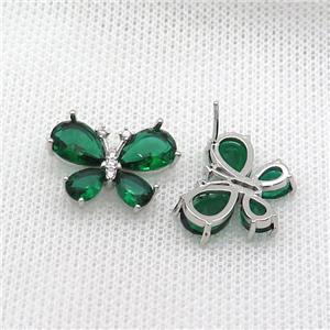 Copper Butterfly Stud Earring Pave Green Crystal Glass Platinum Plated, approx 15-20mm [FN36561]