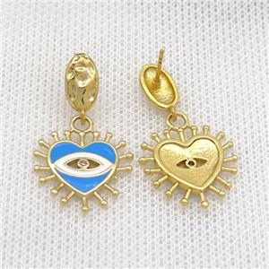 Copper Stud Earring Heart Blue Enamel Eye Gold Plated, approx 18mm, 6-10mm [FN36568]