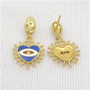 Copper Stud Earring Heart Blue Enamel Eye Gold Plated, approx 18mm, 6-10mm [FN36570]