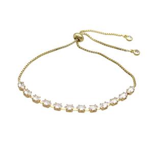 Copper Bracelet Pave Crystal Glass Adjustable Gold Plated, approx 3-6mm, 25cm length [FN36584]