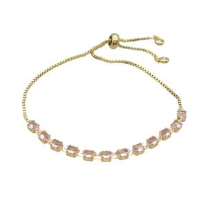 Copper Bracelet Pave Pink Crystal Glass Adjustable Gold Plated, approx 3-6mm, 25cm length [FN36585]