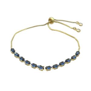 Copper Bracelet Pave Blue Crystal Glass Adjustable Gold Plated, approx 3-6mm, 25cm length [FN36587]