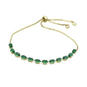 Copper Bracelet Pave Green Crystal Glass Adjustable Gold Plated, approx 3-6mm, 25cm length [FN36588]