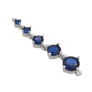 Copper Stick Connector Pave Blue Crystal Glass Platinum Plated, approx 2-6mm, 35mm [FN36591]