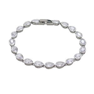 Copper Bracelet Pave Zircon Teardrop Platinum Plated, approx 5-7mm, 16cm length [FN36601]