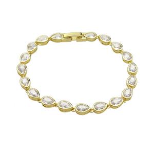 Copper Bracelet Pave Zircon Teardrop Gold Plated, approx 5-7mm, 16cm length [FN36602]