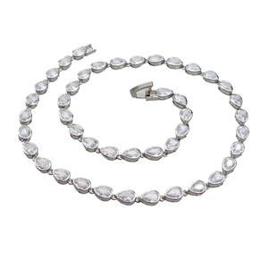 Copper Necklace Pave Zircon Teardrop Platinum Plated, approx 5-7mm, 38cm length [FN36603]