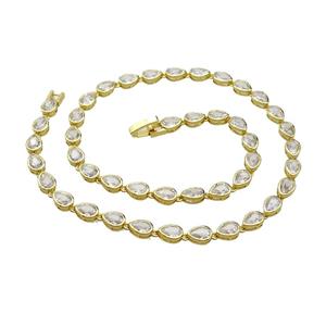 Copper Necklace Pave Zircon Teardrop Gold Plated, approx 5-7mm, 38cm length [FN36604]