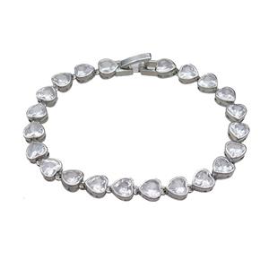 Copper Bracelet Pave Zircon Heart Platinum Plated, approx 6mm, 16cm length [FN36605]