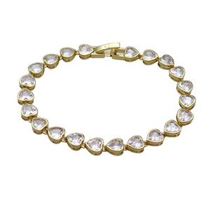 Copper Bracelet Pave Zircon Heart Gold Plated, approx 6mm, 16cm length [FN36606]