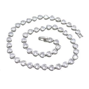 Copper Necklace Pave Zircon Heart Platinum Plated, approx 6mm, 38cm length [FN36607]