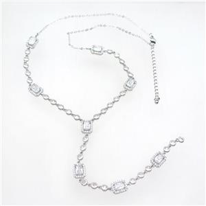 Copper Necklace Pave Zircon Platinum Plated, approx 8-10mm, 4.5mm, 40-45cm length [FN36613]