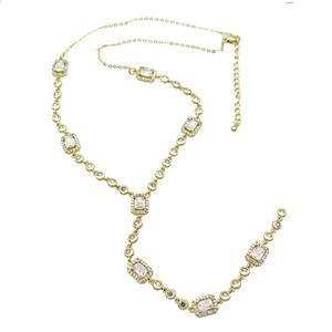 Copper Necklace Pave Zircon Gold Plated, approx 8-10mm, 4.5mm, 40-45cm length [FN36614]
