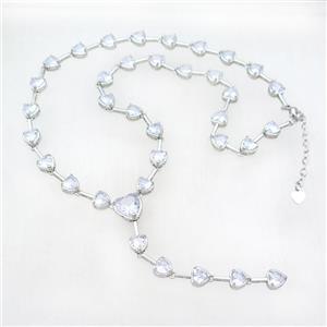 Copper Necklace Pave Zircon Heart Platinum Plated, approx 12mm, 8mm, 44-50cm length [FN36615]