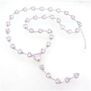 Copper Necklace Pave Zircon Pink Heart Platinum Plated, approx 12mm, 8mm, 44-50cm length [FN36616]