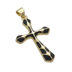 Copper Cross Pendant Black Enamel Gold Plated, approx 20-30mm [FN36626]
