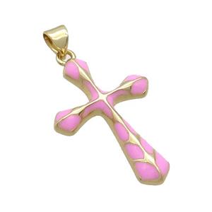 Copper Cross Pendant Pink Enamel Gold Plated, approx 20-30mm [FN36627]