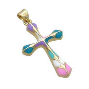 Copper Cross Pendant Multicolor Enamel Gold Plated, approx 20-30mm [FN36628]