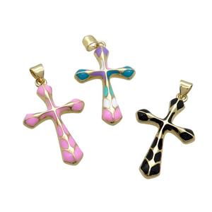 Copper Cross Pendant Enamel Gold Plated Mix Color, approx 20-30mm [FN36629]