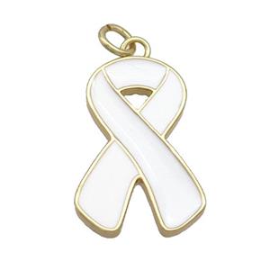 Copper Awareness Ribbon Pendant White Enamel Gold Plated, approx 12-23mm [FN36630]