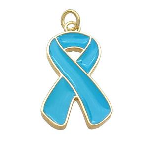 Copper Awareness Ribbon Pendant Blue Enamel Gold Plated, approx 12-23mm [FN36634]