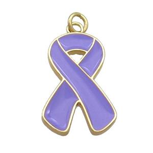 Copper Awareness Ribbon Pendant Lavender Enamel Gold Plated, approx 12-23mm [FN36635]