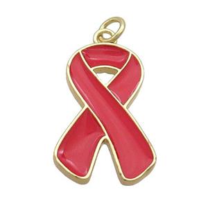 Copper Awareness Ribbon Pendant Red Enamel Gold Plated, approx 12-23mm [FN36636]