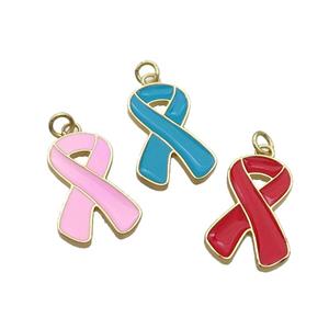 Copper Awareness Ribbon Pendant Enamel Gold Plated Mixed Color, approx 12-23mm [FN36637]