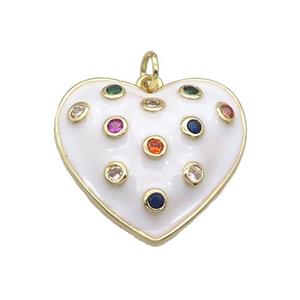 Copper Heart Pendant Pave Zircon White Enamel Gold Plated, approx 23mm [FN36639]