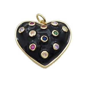 Copper Heart Pendant Pave Zircon Black Enamel Gold Plated, approx 23mm [FN36640]