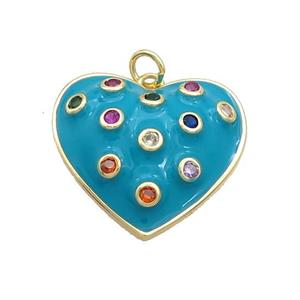Copper Heart Pendant Pave Zircon Teal Enamel Gold Plated, approx 23mm [FN36642]