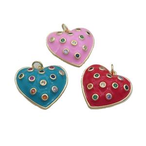 Copper Heart Pendant Pave Zircon Enamel Gold Plated Mixed Color, approx 23mm [FN36644]