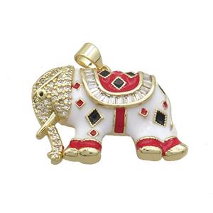 Copper Elephant Pendant Pave Zircon White Enamel Gold Plated, approx 20-30mm [FN36647]