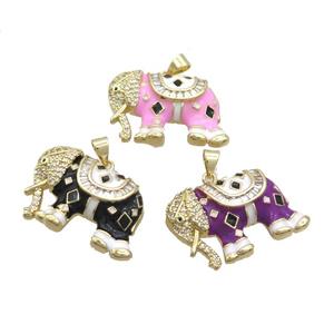 Copper Elephant Pendant Pave Zircon Enamel Gold Plated Mixed Color, approx 20-30mm [FN36649]