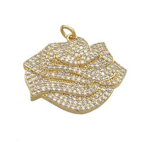Copper Flower Pendant Pave Zircon Gold Plated, approx 22-26mm [FN36650]