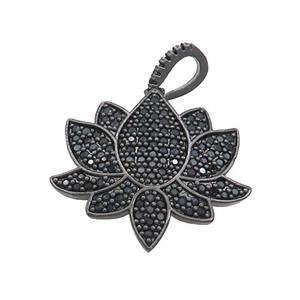 Copper Lotus Pendant Pave Zircon Flower Black Plated, approx 25mm [FN36654]