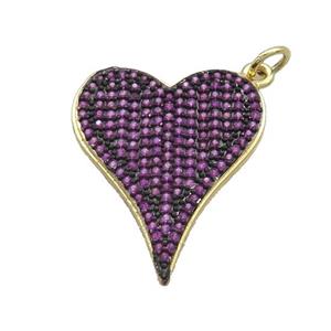 Copper Heart Pendant Pave Purple Zircon Gold Plated, approx 20-24mm [FN36656]