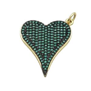 Copper Heart Pendant Pave Green Zircon Gold Plated, approx 20-24mm [FN36658]