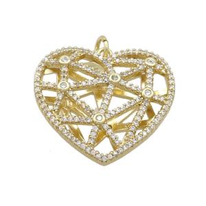 Copper Heart Pendant Pave Zircon Hollow Gold Plated, approx 30mm [FN36662]