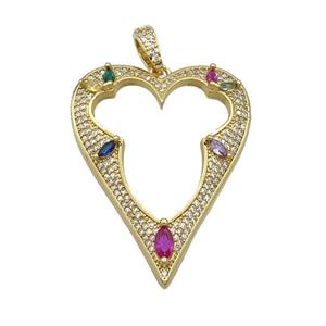 Copper Heart Pendant Pave Zircon Hollow Gold Plated, approx 30-40mm [FN36663]