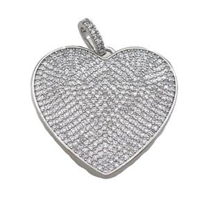 Copper Heart Pendant Pave Zircon Platinum Plated, approx 30mm [FN36673]