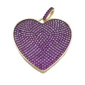 Copper Heart Pendant Pave Fuchsia Zircon Gold Plated, approx 30mm [FN36677]